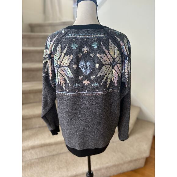 Pink VS Grey Iridescent Fair Isle Snowflake Christmas Holiday Sweater - Picture 2 of 6